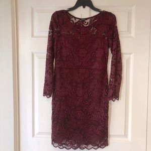 Maroon & lace long sleeve dress